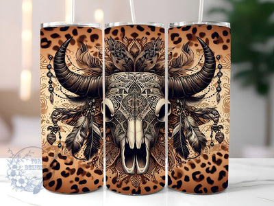 Bull Skull Cowhide 20oz Skinny Tumbler, Boho Cow Skull Tumbler Png, Straight & Tapered Tumbler Wrap, Instant Digital Download Sublimation ToriDesigns 