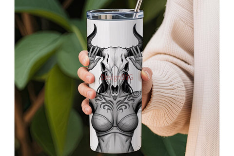 Bull Skull Girl 20oz Tumbler Wrap Sublimation DesignSVG 