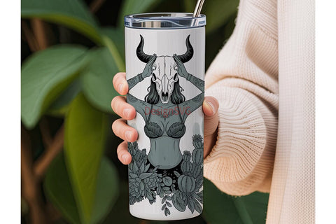 Bull Skull Girl 20oz Tumbler Wrap Sublimation DesignSVG 