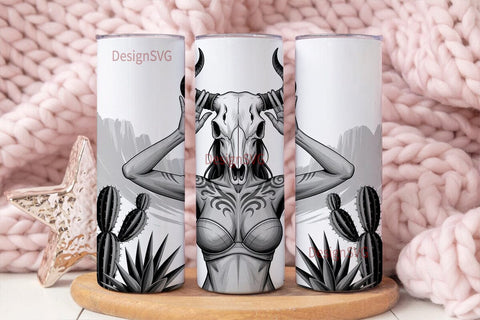 Bull Skull Girl 20oz Tumbler Wrap Sublimation DesignSVG 
