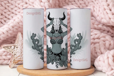 Bull Skull Girl 20oz Tumbler Wrap Sublimation DesignSVG 