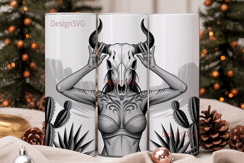 Bull Skull Girl 20oz Tumbler Wrap Sublimation DesignSVG 