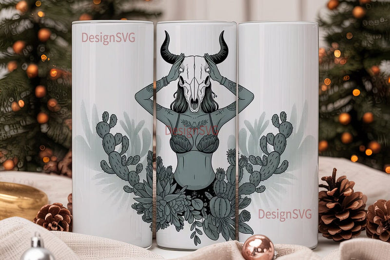 Bull Skull Girl 20oz Tumbler Wrap Sublimation DesignSVG 