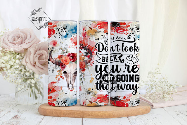 Bull Skull Western Country Cow Tumbler Wrap Quote Floral Seamless Designs - Skinny Tumbler 20oz Design Sublimation sassyprint 