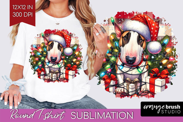 Bull Terrier Christmas Dog Round Tshirt PNG Sublimation OrangeBrushStudio 