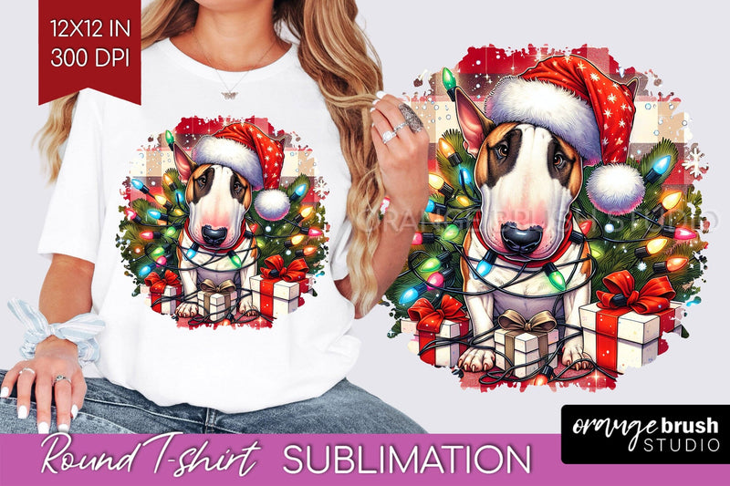 Bull Terrier Christmas Dog Round Tshirt PNG Sublimation OrangeBrushStudio 
