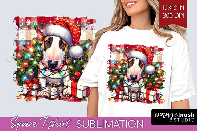 Bull Terrier Christmas Dog Square Tshirt PNG Sublimation OrangeBrushStudio 