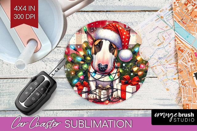 Bull Terrier Funny Christmas Dog Car Coaster Sublimation OrangeBrushStudio 