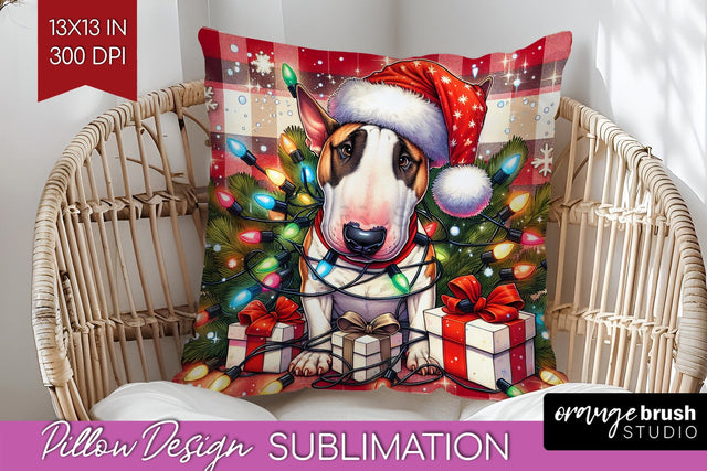 Bull Terrier Funny Christmas Dog Pillow Cover Sublimation OrangeBrushStudio 