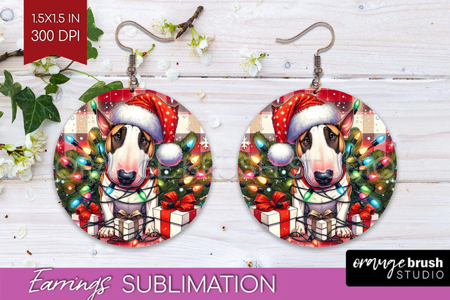 Bull Terrier Funny Christmas Dog Round Earrings Sublimation OrangeBrushStudio 
