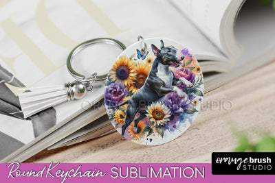 Bull Terrier Keychain - Dog mom Floral Keychain Sublimation Design Sublimation OrangeBrushStudio 