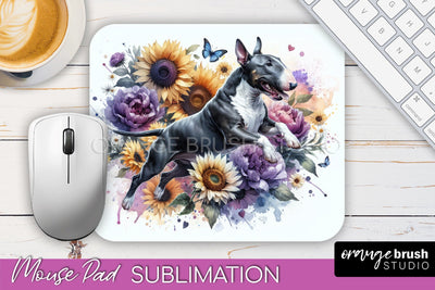 Bull Terrier Mouse Pad Design - Dog Mom Floral Mousepad Sublimation Sublimation OrangeBrushStudio 