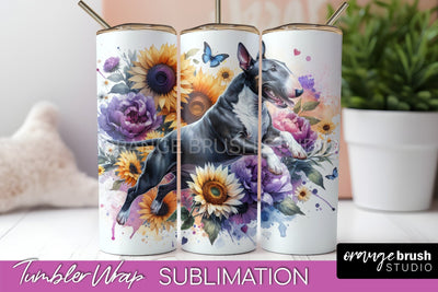 Bull Terrier Tumbler Wrap - Dog Mom Floral Tumbler Sublimation Sublimation OrangeBrushStudio 