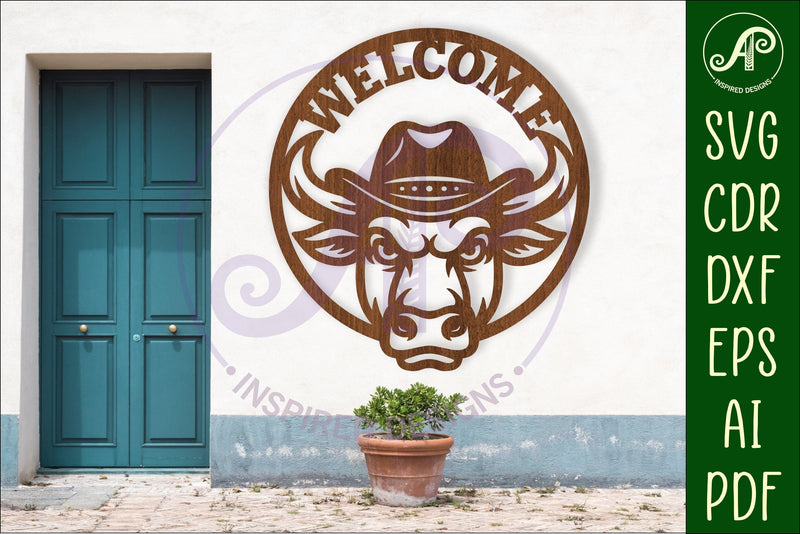 Bull Welcome wall art sign, Farmhouse porch sign SVG APInspireddesigns 