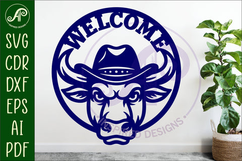 Bull Welcome wall art sign, Farmhouse porch sign SVG APInspireddesigns 