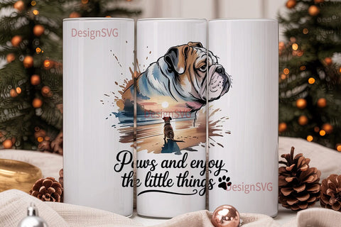 Bulldog Beach Sunset 20oz Tumbler Sublimation DesignSVG 