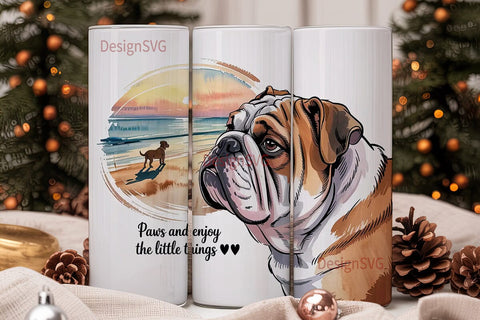 Bulldog Beach Sunset 20oz Tumbler Sublimation DesignSVG 
