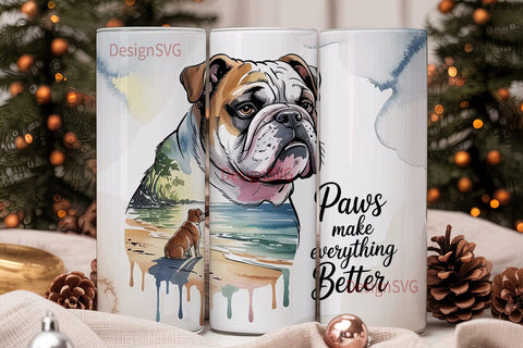Bulldog Beach Vibes 20oz Tumbler Wrap Sublimation DesignSVG 