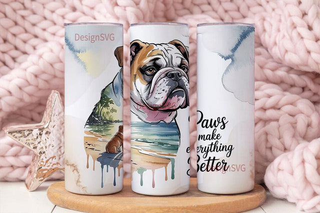 Bulldog Beach Vibes 20oz Tumbler Wrap Sublimation DesignSVG 