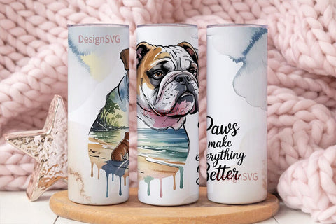 Bulldog Beach Vibes 20oz Tumbler Wrap Sublimation DesignSVG 