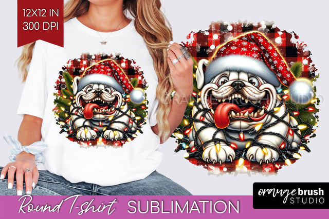 Bulldog Christmas Dog Round Tshirt PNG Sublimation OrangeBrushStudio 