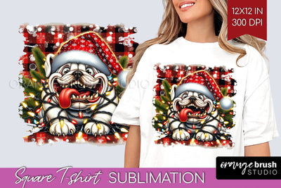 Bulldog Christmas Dog Square Tshirt PNG Sublimation OrangeBrushStudio 