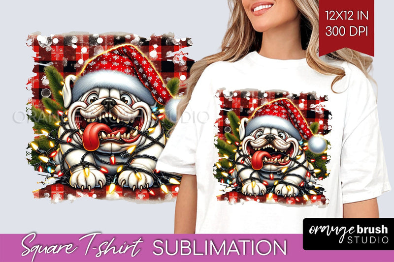 Bulldog Christmas Dog Square Tshirt PNG Sublimation OrangeBrushStudio 
