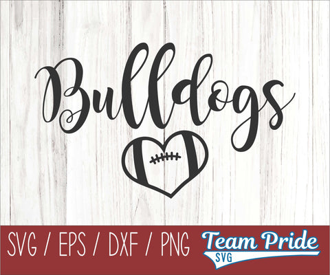 Bulldog Football Heart SVG Digital Download Printable - SVG, EPS, DXF, PNG SVG Team Pride SVG 