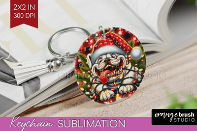 Bulldog Funny Christmas Dog Keychain PNG Sublimation OrangeBrushStudio 