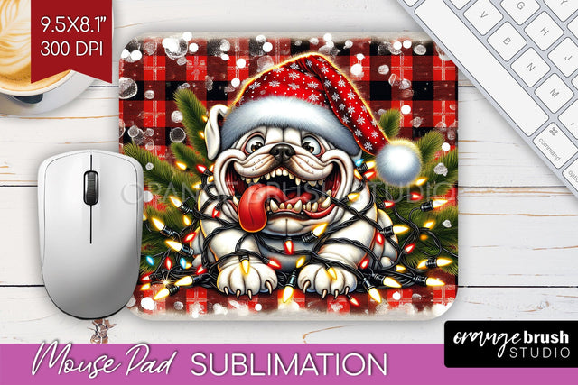 Bulldog Funny Christmas Dog Mouse Pad PNG Sublimation OrangeBrushStudio 