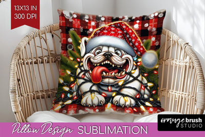 Bulldog Funny Christmas Dog Pillow Cover Sublimation OrangeBrushStudio 