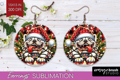 Bulldog Funny Christmas Dog Round Earrings Sublimation OrangeBrushStudio 
