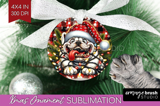 Bulldog Funny Dog Christmas Ornament PNG Sublimation OrangeBrushStudio 