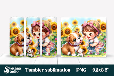 Bulldog girl sunflower tumbler sublimation PNG design wrap Sublimation Svetana Studio 