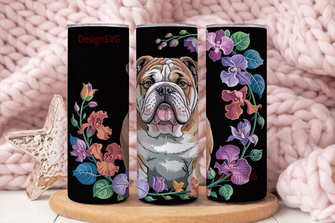 Bulldog in Bloom 20oz Tumbler Wrap Sublimation DesignSVG 