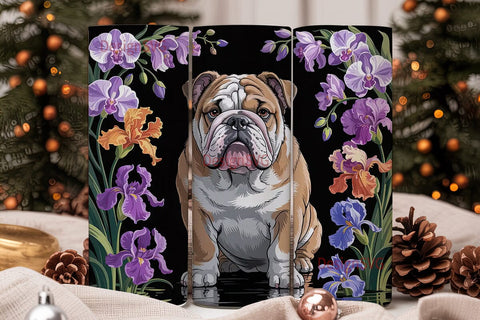 Bulldog in Bloom 20oz Tumbler Wrap Sublimation DesignSVG 