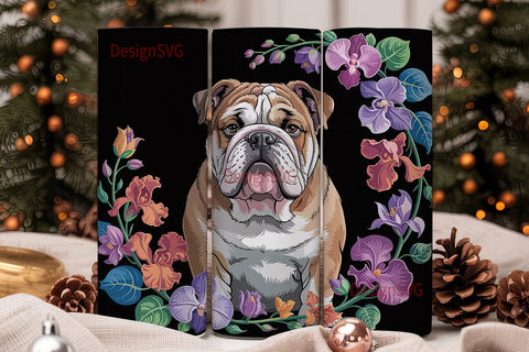 Bulldog in Bloom 20oz Tumbler Wrap Sublimation DesignSVG 