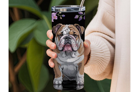Bulldog in Bloom 20oz Tumbler Wrap Sublimation DesignSVG 