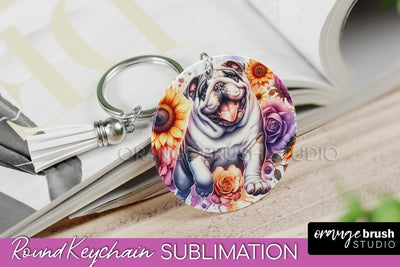 Bulldog Keychain - Dog mom Floral Keychain Sublimation Design Sublimation OrangeBrushStudio 