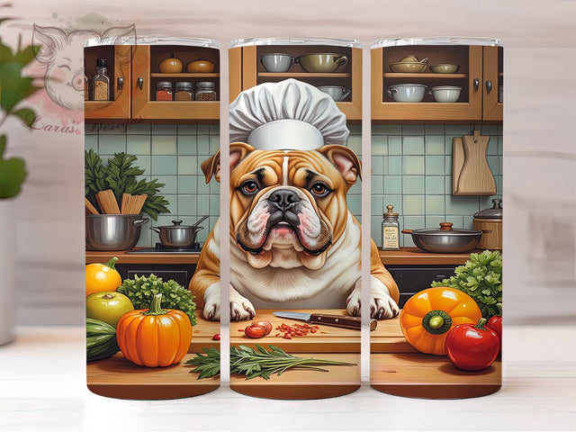 Bulldog Kitchen 20oz Tumbler Wrap, Kitchen Decor Cup, 20oz Sublimation, Dog Lover Gift, Pet Themed Drinkware, Cute Bulldog Art, Animal Print Tumbler Sublimation Lara' s Designs 