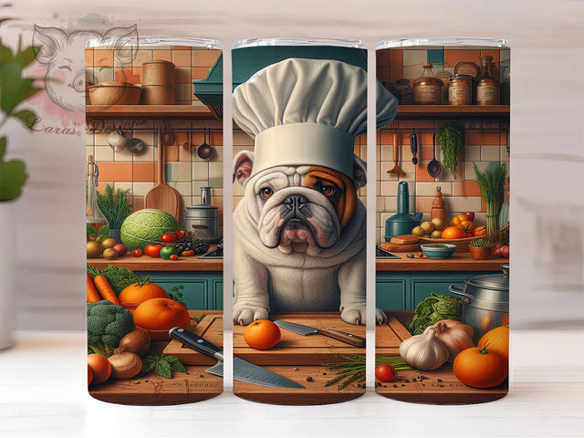 Bulldog Kitchen 20oz Tumbler Wrap, Kitchen Decor Cup, 20oz Sublimation, Dog Lover Gift, Pet Themed Drinkware, Cute Bulldog Art, Animal Print Tumbler Sublimation Lara' s Designs 