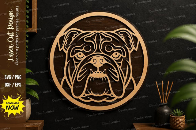 Bulldog Laser Cut Wall Art File SVG Regulrcrative 