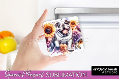 Bulldog Magnet Sublimation - Dog Mom Floral Magnet PNG Design Sublimation OrangeBrushStudio 
