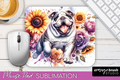 Bulldog Mouse Pad Design - Dog Mom Floral Mousepad Sublimation Sublimation OrangeBrushStudio 