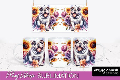 Bulldog Mug Wrap - Dog Mom Floral Coffee Mug PNG Sublimation Sublimation OrangeBrushStudio 
