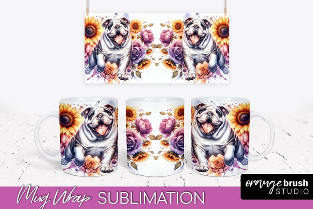 Bulldog Mug Wrap - Dog Mom Floral Coffee Mug PNG Sublimation Sublimation OrangeBrushStudio 