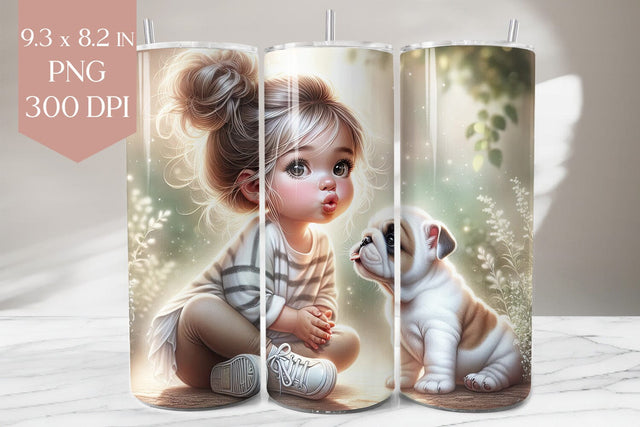 Bulldog Puppy & Girl Tumbler Wrap PNG Sublimation BijouBay 