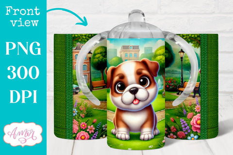 Bulldog sippy cup sublimation PNG | Cute dog 12oz tumbler Sublimation Amorclipart 