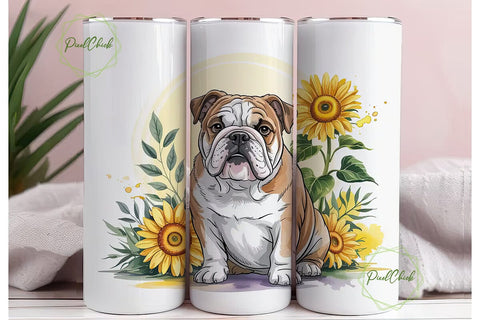 Bulldog Sunflower 20oz Tumbler Wrap Sublimation PixelChick 