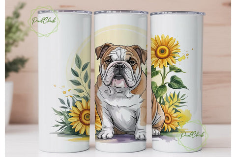 Bulldog Sunflower 20oz Tumbler Wrap Sublimation PixelChick 